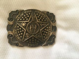 Great Seal Of The State Of Oklahoma Solid Brass Belt Buckle Vgc