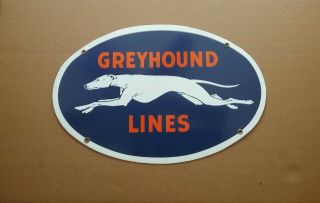 Vintage Greyhound Lines Porcelain Metal Bus Station Sign/ Gas & Oil Collectible