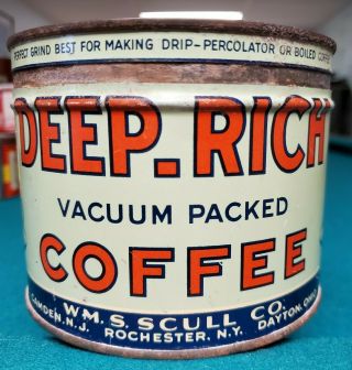 Vtg Advertising Deep Rich Wm.  S.  Scull Co.  Coffee Tin Can Not Porcelain Sign
