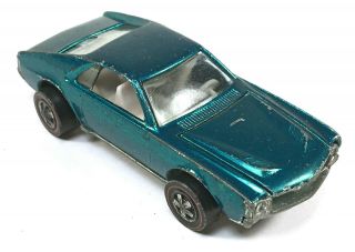 Vintage 1968 Mattel Hot Wheels Redline Blue Green Custom Amx W/ Ivory Interior