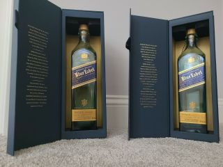 Two Johnny Walker Blue Label - Scotch Whisky 750ml Bottles Empty Bottles W/ Box