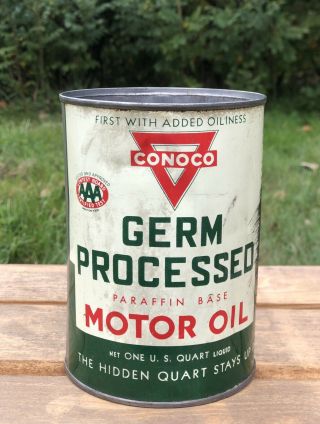 Vintage Conoco Germ Processed Motor Oil 1 Quart Aaa Gas Service Station Can