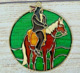 Vintage Suncatcher Native American Themed Indian Riding Horse Window Decoration