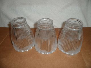 Set Of 3 Vintage Clear Ribbed Glass/frosted Flowers Ceiling Fan Lamp Shades