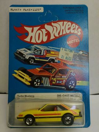 Hot Wheels Yellow Turbo Mustang 1125 - Unpunched - 1979 Hong Kong - Mip