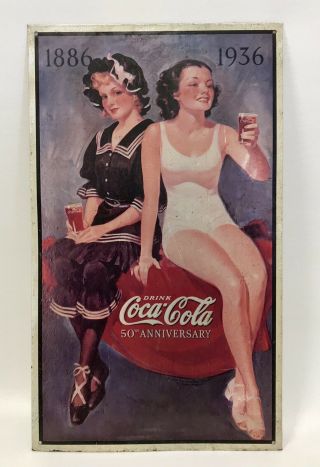 Vintage Coke Coca Cola 1886 - 1936 50th Anniversary Metal Sign