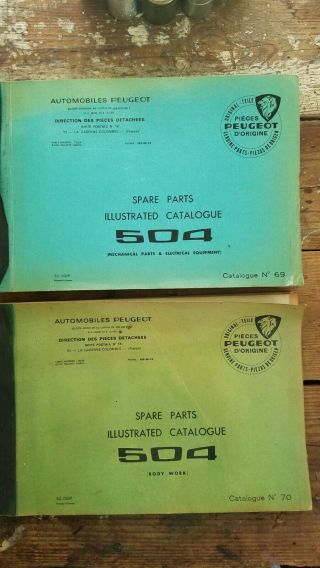 2 Vintage Peugeot 504 Catalogues Automobiles France Illustrated Parts 69&70