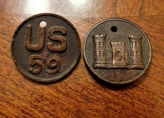 Matching Pair Ww1 Us Army Pin - Back Engineer Collar Disc 59th Regiment