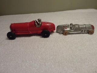 Hubley Toy Race Cars Red 5 Kiddie Toy 7 " 457,  Silver Vintage 4 1/2 " 1950 