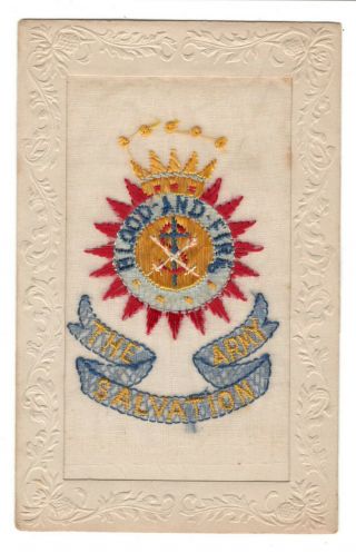 Wwi Silk Embroidered Postcard The Salvation Army Blood And Fire