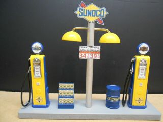 " Sunoco " Gas Pump Island Display W/ Gas Price Sign,  1:18th,  Hand Crafted,