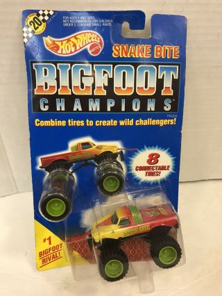 Vintage 1991 Hot Wheels Bigfoot Champions Snake Bite Truck In Blister Pack