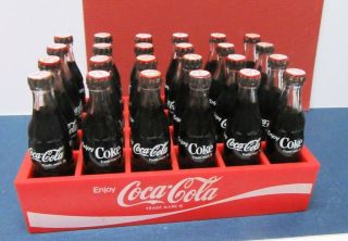 1970s Red Enjoy Coca - Cola Plastic Case With 24 3 Inch Glass Bottles - Near