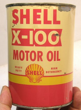 Vintage Shell X - 100 Motor Oil Full 1 Quart Can 1950 