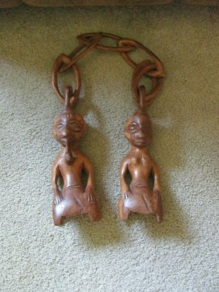 African Wood Folk Art Chain Link Man Woman Marriage Wedding Fertility 36 "