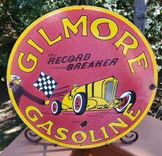 Vintage Porcelain Gilmore Gas And Oil Sign