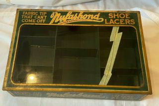 Vintage Metal Store Counter Top Display Case Nylashond Shoe Lacers Laces