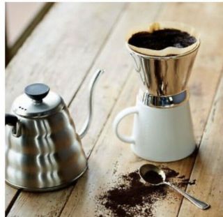 Starbucks Coffee Pour - Over Brewer & Mug Set - 2 Pc.  White Matte Silver Cone