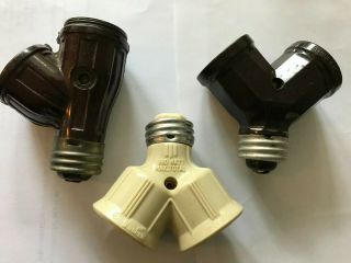 3 - Vintage Bakelite Nos Leviton Plug In Double Light Sockets Lamp 660w 250v