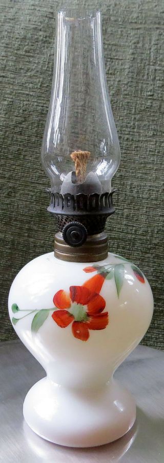 Vintage Milk Glass Miniature Oil Lamp Hand Painted