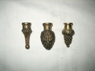 3 Antique Brass Made In Spain Chandelier Finial Bobeche Arm Prisms