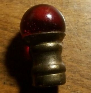 Vintage Antique Art Glass Ruby Red Marble Ball Lamp Finial Top / Brass Plated