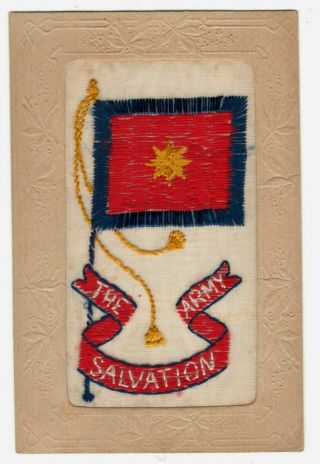 Wwi Silk Embroidered Postcard The Salvation Army Flag Cm Paris Depose