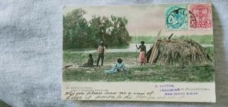 1908 Colour Postcard Australian Aboriginal Family Unique Post Stamp