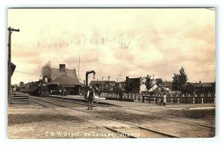 Vintage Postcard Rppc C.  N.  W.  Train Depot Rhinelander Wisconsin J12