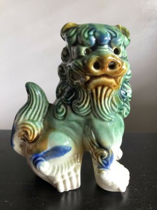 Fine Chinese Ceramic Glazed Foo Dog Lion Protector Scholar Art Statue Figure Nr