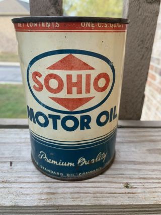 Vintage Sohio Quart Oil Can Blue Metal Empty