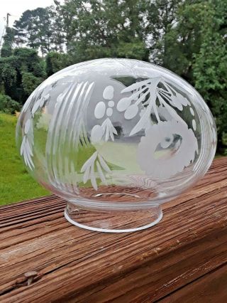 Vintage Art Deco Clear And Frosted Floral Glass Round Globe Ceiling Light Shade