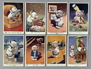 Vintage " Bonzo " Dog Postcards (8) Valentine & Sons Pub.  A/s G.  E.  Studdy Funny