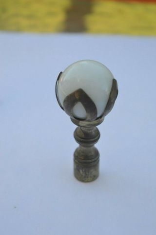 Vintage White Glass Marble & Brass Lamp Claw Foot Finial 2.  25  Long