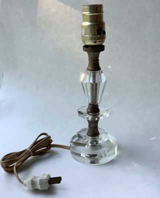 Vintage Clear Faceted Glass Boudoir Vanity Lamp Hollywood Regency Boho /