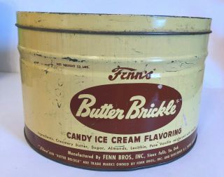 Vintage Fenn Brothers Butter Brickle Tin.  Country Store Advertising.  1940 
