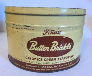 Vintage FENN BROTHERS BUTTER BRICKLE TIN.  Country Store Advertising.  1940 ' s 3