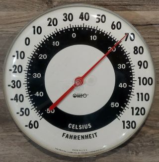 Vintage Ohio Thermometer Co.  12 " Jumbo Dial Thermometer Metal Frame Usa