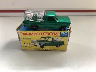 Lesney Matchbox 50 Ford Kennel Truck W/ 4 Dogs Boxed Auto Steer