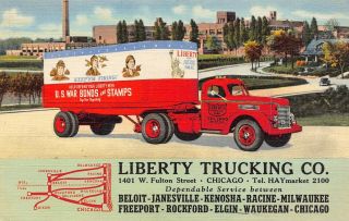 Lp59 Chicago Illinois Postcard Liberty Trucking Company Curteich Linen