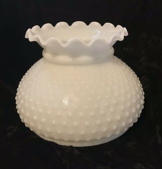 Vintage Hobnail Ruffle Top Milk Glass Lamp Shade - - 7 " Fitter - - 5 - 3/4 " Tall