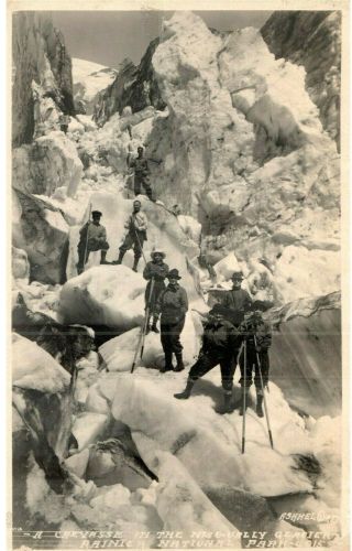 Vintage 1923 Rppc Climbing Mt Rainier National Park Photo Postcard Glacier