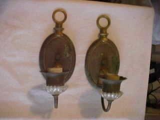 Pair Art Deco Era Brass Wall Sconces Drop In Shades For Restoration
