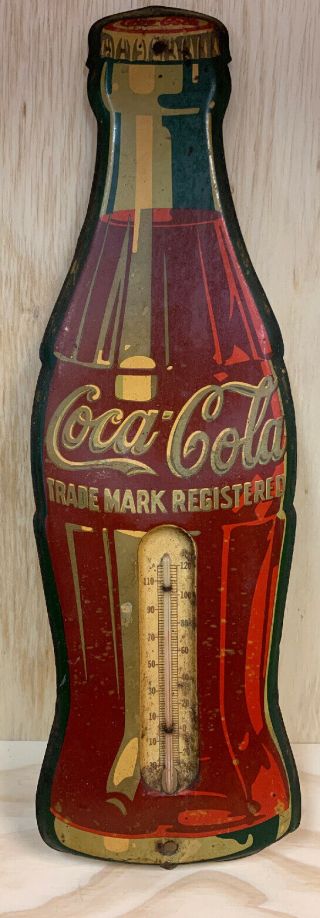 35) 1950s Vintage Embossed Metal Coca Cola Coke Bottle Thermometer 17 " Sign Soda