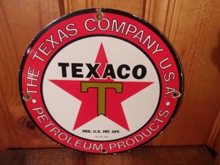 Vintage Texaco Gasoline Porcelain Motor Oil Gas Station Sign Dated