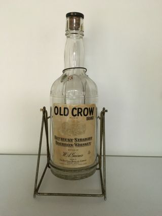 Vintage Large Old Crow Whiskey One Gallon Bottle.  18 Inches Tall With Stand