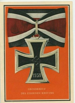Vintage Postcard German Wwii Medal Grand Cross Of The Iron Crosses 1939
