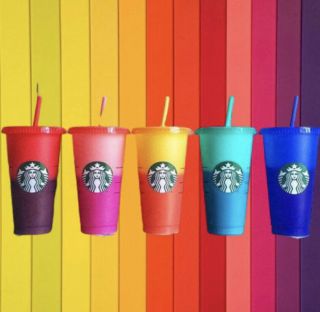 Starbucks 2020 Summer 5 Color Changing Reusable Cold 24oz Cups & Straws Nib
