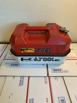 Vintage Blitz Fuel & Tool Mate Metal 1 1/2 Gallon Gas Can And Tool Box Usmc 1988