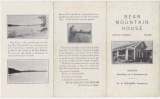 Bear Mountain House North Turner,  Maine Brochure Early 20th Century H.  A.  Walker